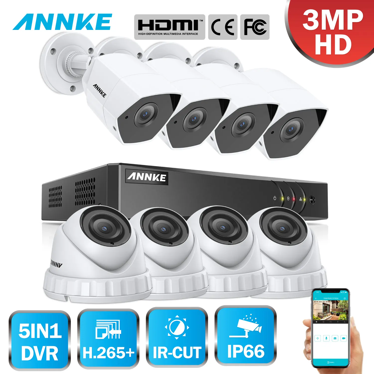 ANNKE HD 3MP 8CH H.265 DVR домашняя CTV система 8 шт. умная ИК уличная камера безопасности с