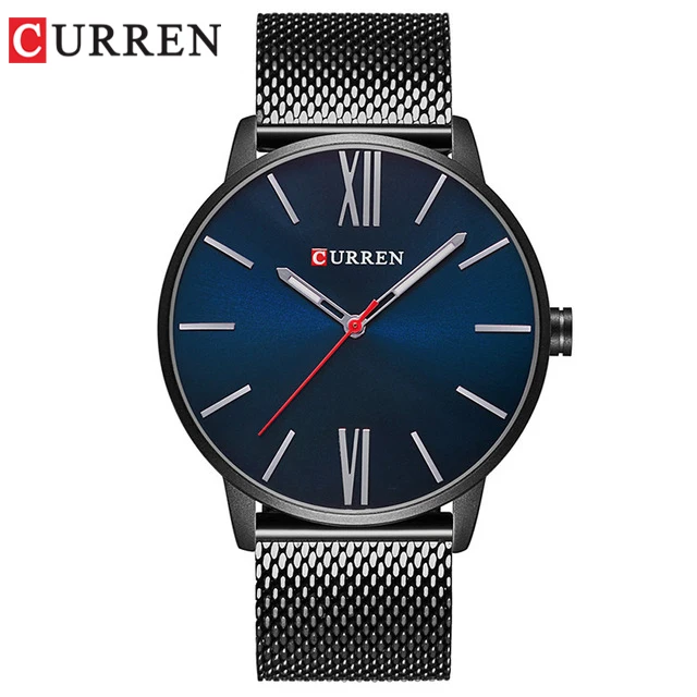 black blue Модные золотые мужские часы Curren, кварцевые часы, полностью из нержавеющей стали, ремешок Relogio Masculino, простые наручные часы - Цвет: black blue