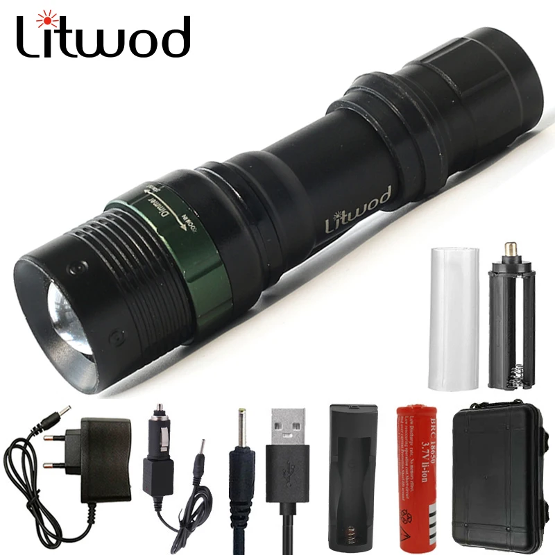 Litwod CK91 Алюминий Мощный светодиодный вспышка светильник XML T6 фонарь Водонепроницаемый Портативный светодиодный светильник Тактический 18650 Перезаряжаемые фонарь