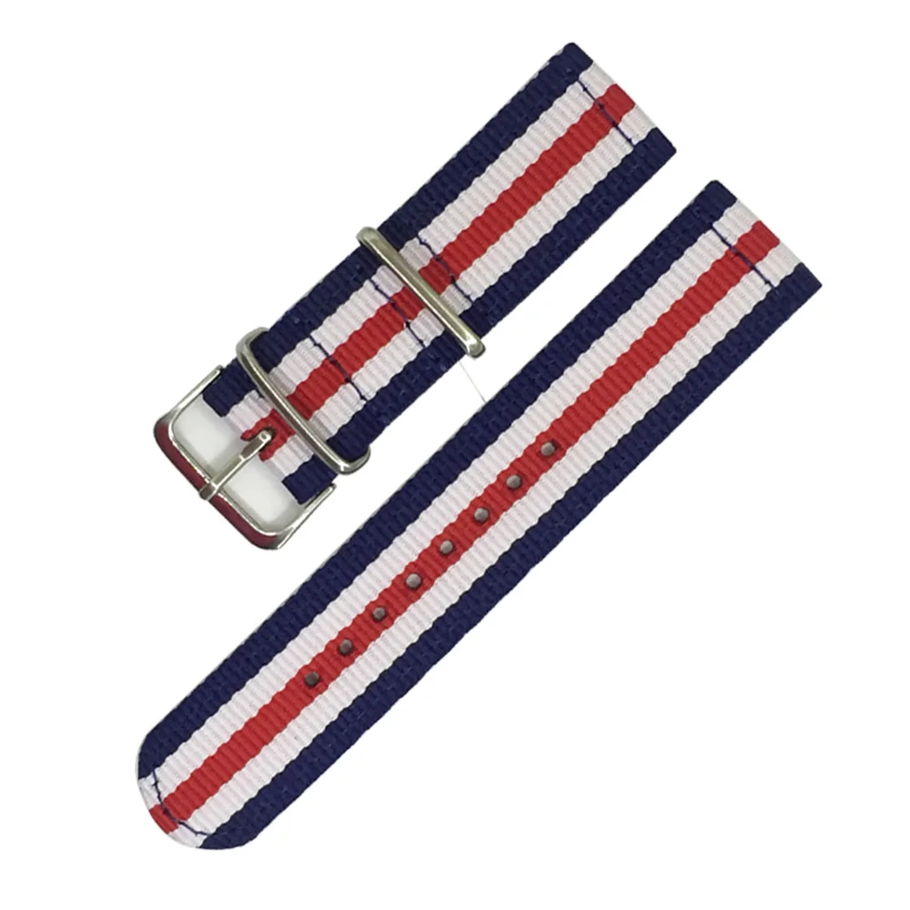 Dark Blue White B Ремешок для часов NATO, 15 цветов, нейлоновый ремешок для часов, серебряное кольцо, пряжка, 18 мм, 20 мм, 22 мм, 24 мм, сменный ремешок в полоску, аксессуары для часов - Цвет ремешка: Dark Blue White B