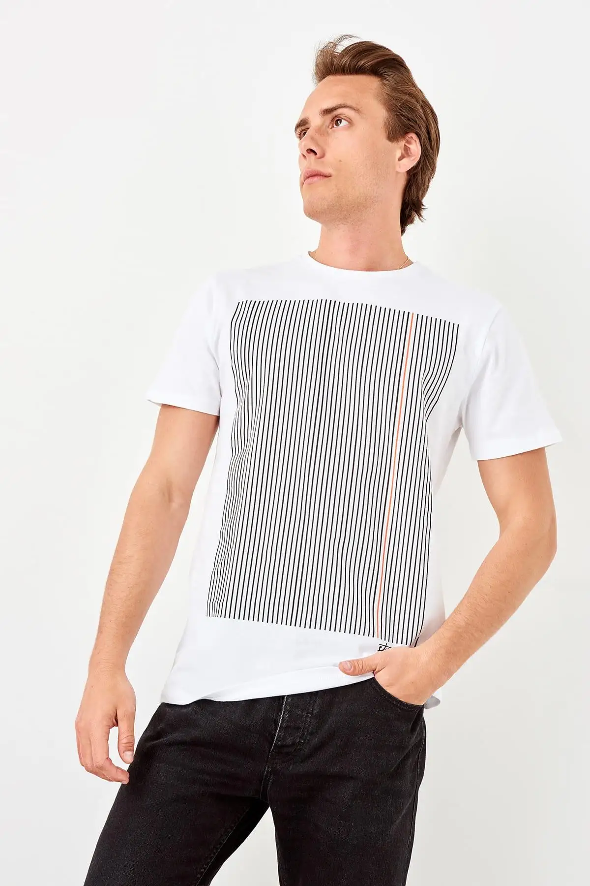 Trendyol Белая Мужская хлопковая футболка TMNSS19TX0011|Мужские футболки| |