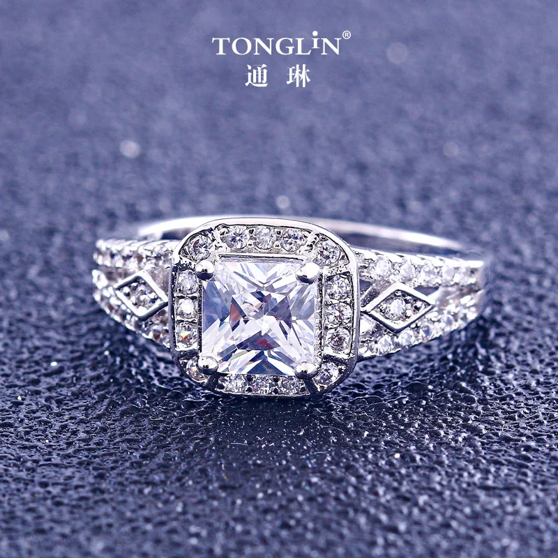TONGLiN Female Ring 925 Sterling Silver Statement Square Stone Finger Women Wedding Engagement Party Jewelry Size 4-11 | Украшения и