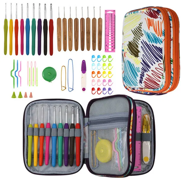 Style 9 9 Styles Crochet Hooks Needles Set Yarn Weave Knitting Needles Hook Scissors Rulers Sewing Tools Crochet Kit with Crochet bags - Цвет: Style 9