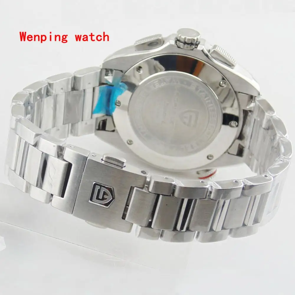 New Model Fashion hot sale mens quartz Casual Multifunction Watch 44mm Chronograph Date black dial stainless steel strap