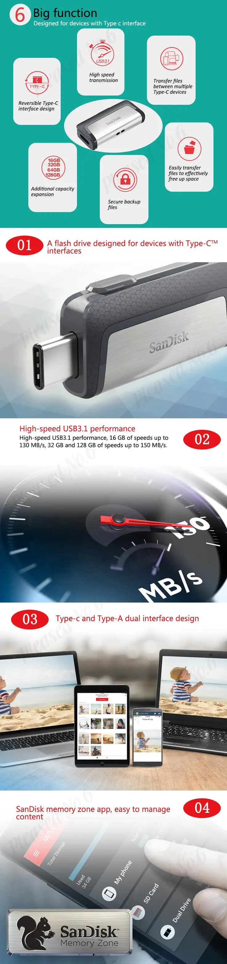 sandisk 128GB SDDDC2 экстремально высокая скорость тип-c USB3.1 двойной OTG USB флеш-накопитель 64GB флеш-накопитель 32GB16GB 130 м/с