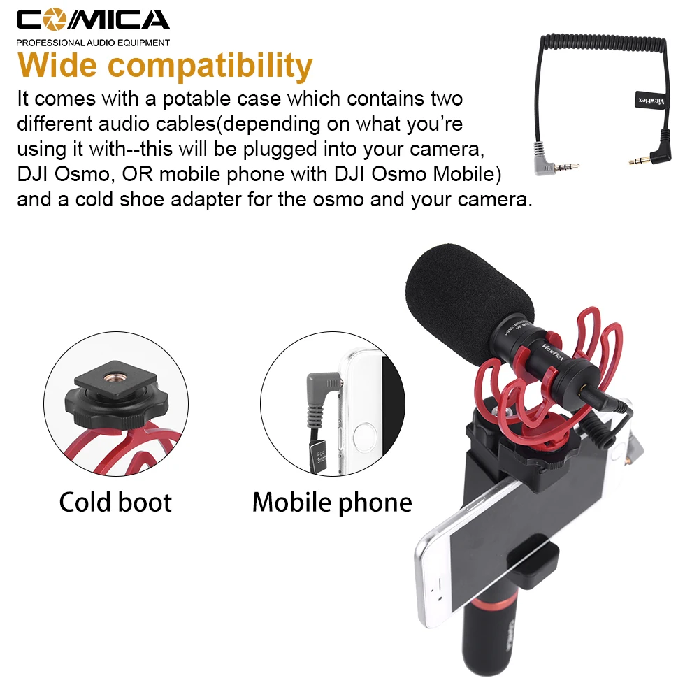 Viewflex встроенный микрофон для камеры Canon Nikon Sony Fuji DSLR видеокамера iPhone Samsung Huawei