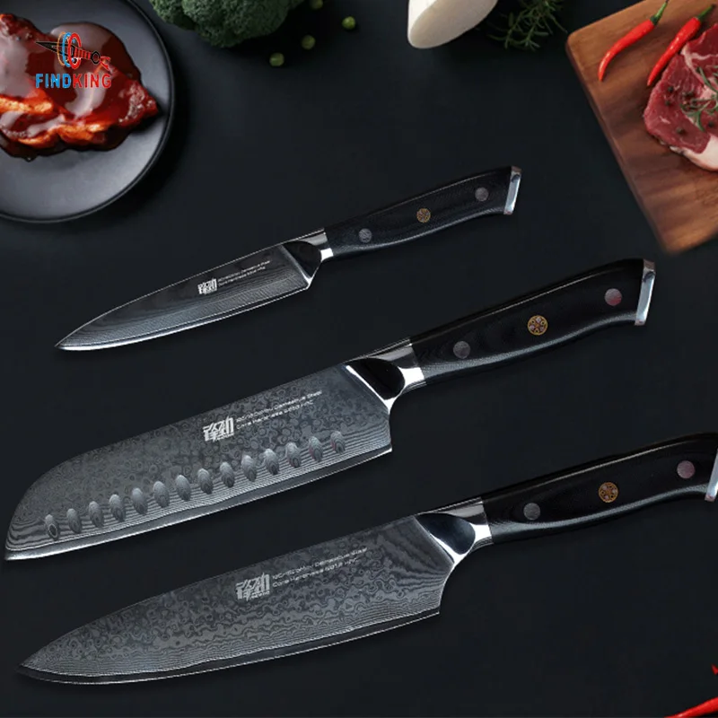 FINDKING G10 ручные ножи Набор 8 дюймовый поварский нож 7 дюймов santoku 5 Фруктовый 67 слоев