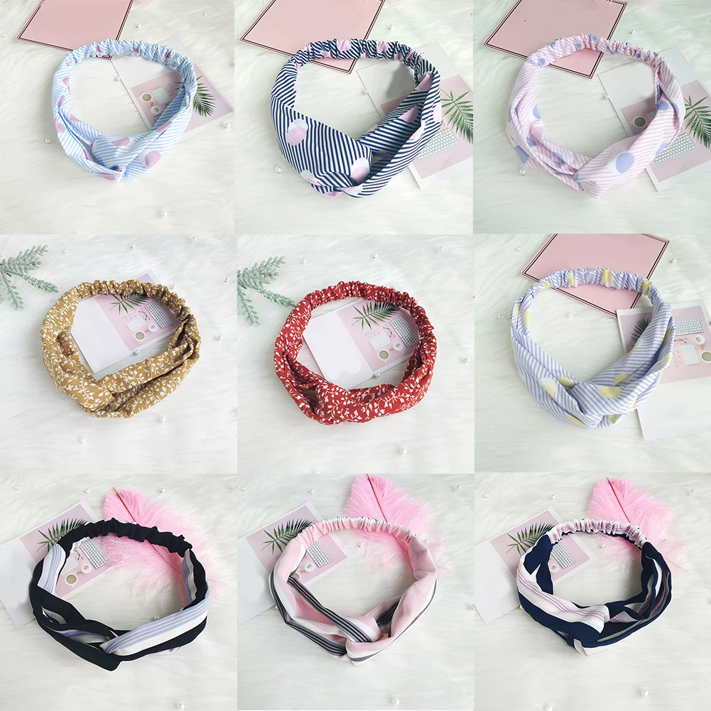 Корейский сладкий крест завязанная повязка для женщин с цветочным принтом