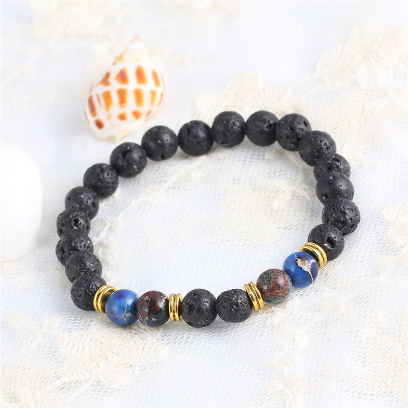 8 шт./компл. круглые браслеты из лавы для женщин и мужчин винтажные натурального