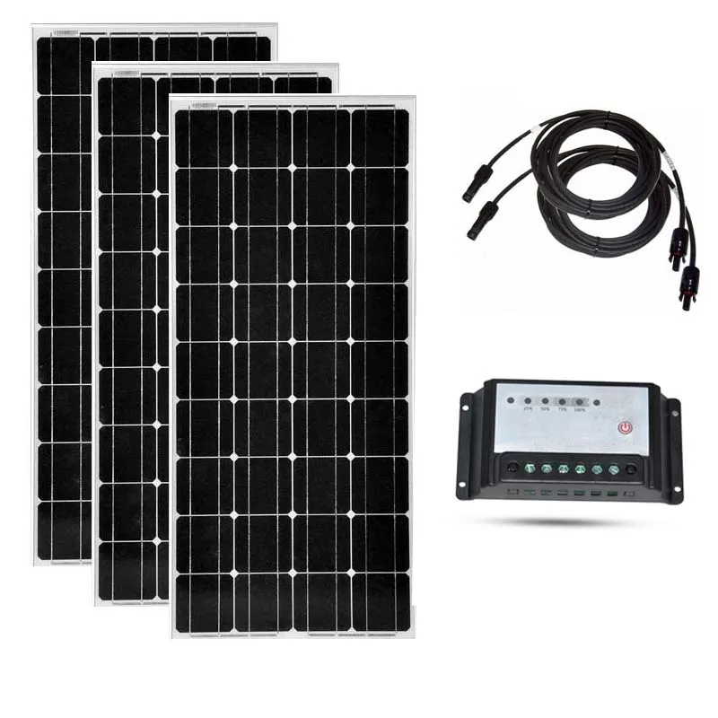 

Solar Panel 12v 100w 3 Pcs Solar Modules 300w Solar Charge Controller 12v /24v 20A PV Cable RV Off Grid Motorhome Caravan Car