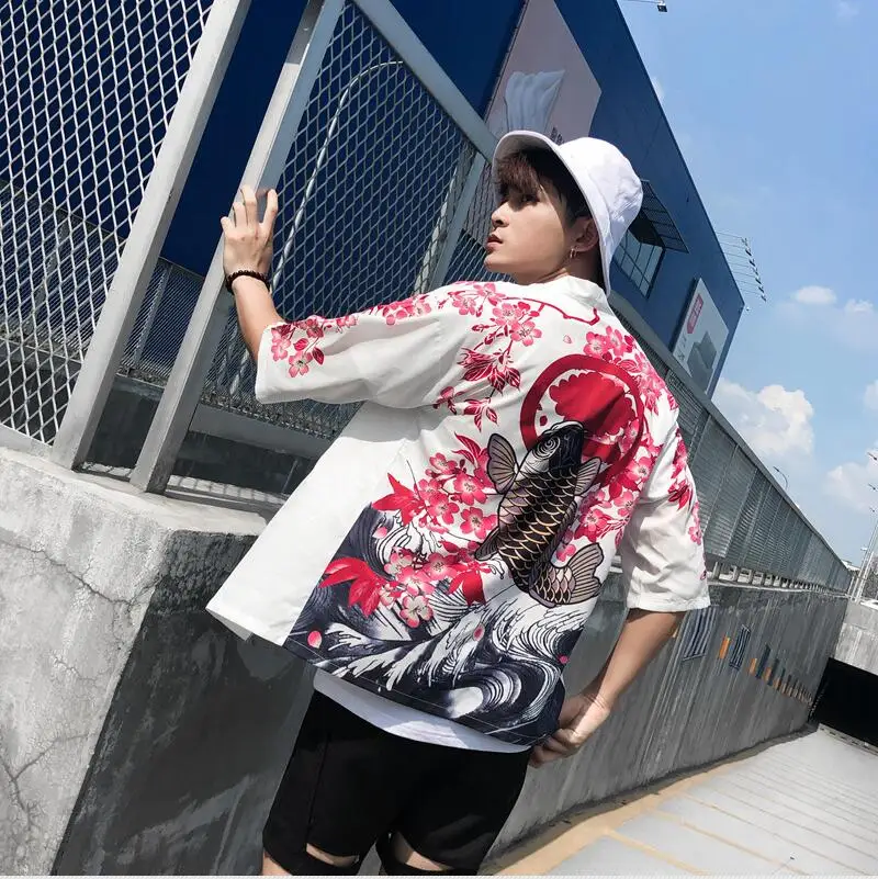 Японское кимоно кардиган для мужчин haori yukata мужской самурайский костюм одежда кимоно куртка мужская кимоно рубашка yukata haori KZ2037 - Цвет: 1