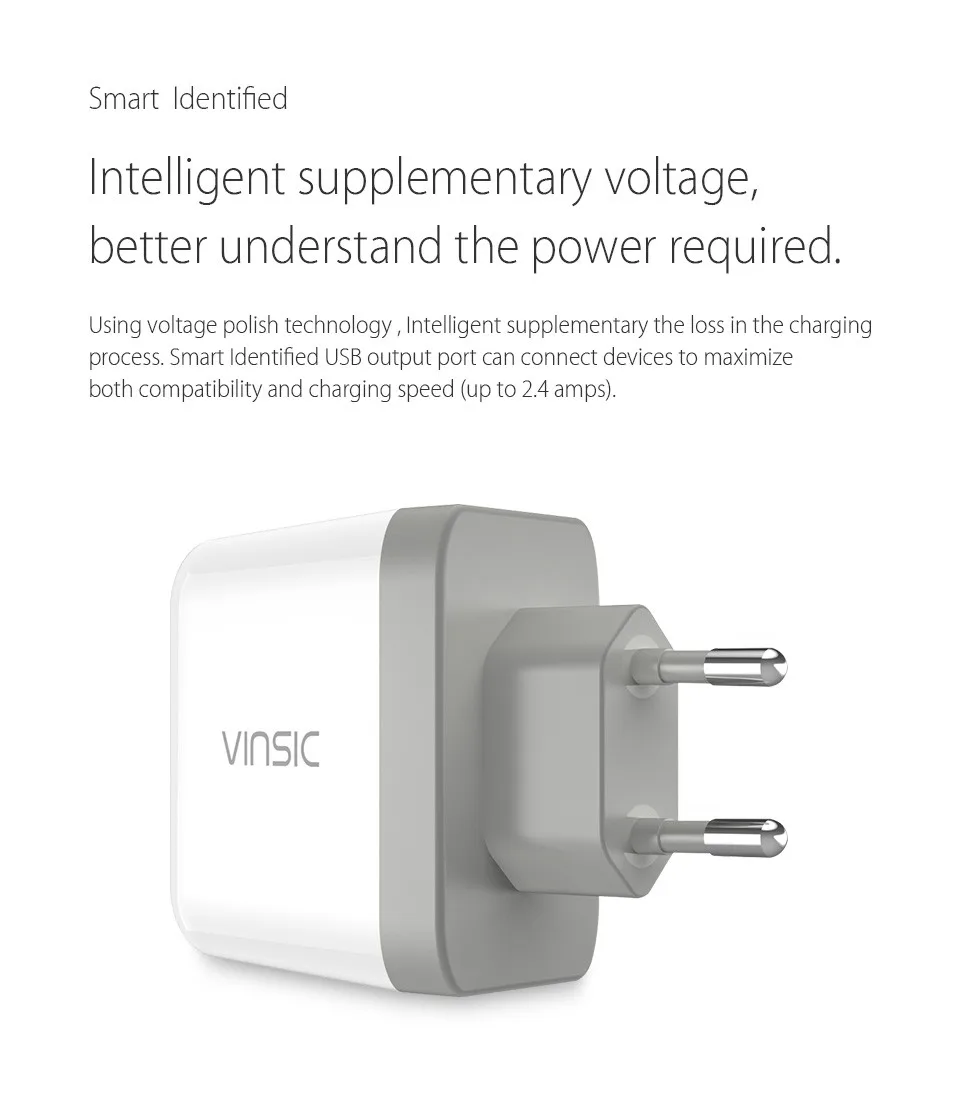 Vinsic Dual USB зарядное устройство 5 В 4.8A портативное дорожное настенное зарядное устройство адаптер зарядное устройство для мобильного телефона для iPhone X 8 8 Plus Xiaomi LG ноутбука