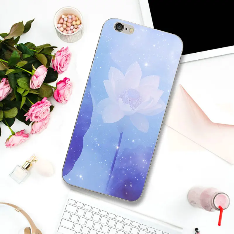 Beautiful Lotus Flower Oil Soft TPU Silicone Phone Cases Candy Colors Leaves for iPhone X XR XS Max 10 7 8 Plus 4 4S 5 5S SE 5C | Мобильные