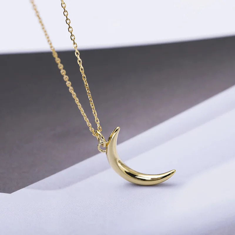 Простое Ожерелье Золотая Луна из стерлингового серебра 100% пробы ювелирные
