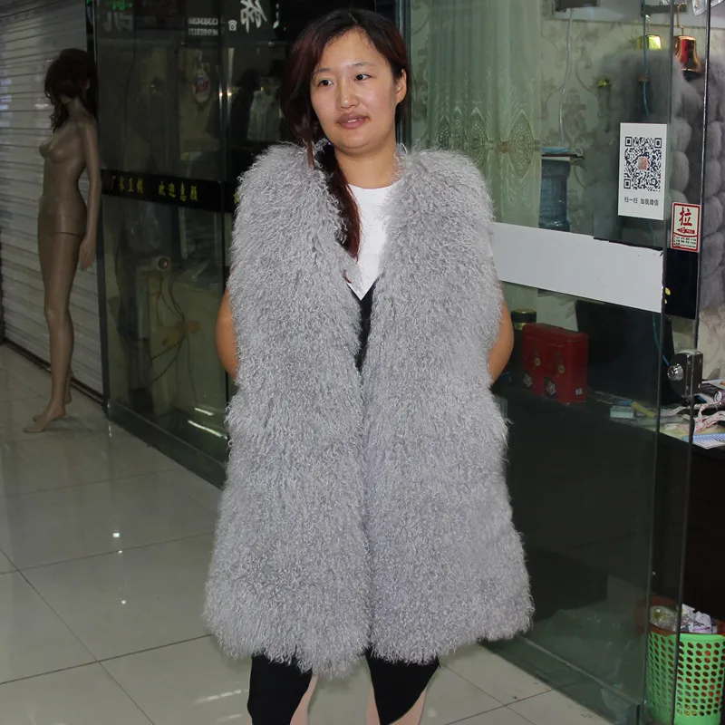 Женский Длинный жилет из монгольской овцы облегающая теплая куртка большого
