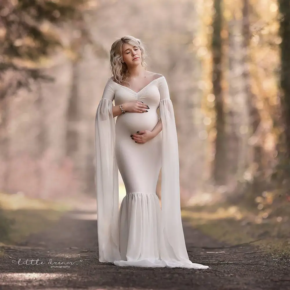 Ivory D& J Мода г. средства ухода за кожей для будущих мам платье фотосессии платье макси для беременных продлить одежда с длинным рукавом Необычные для женщи - Цвет: Ivory