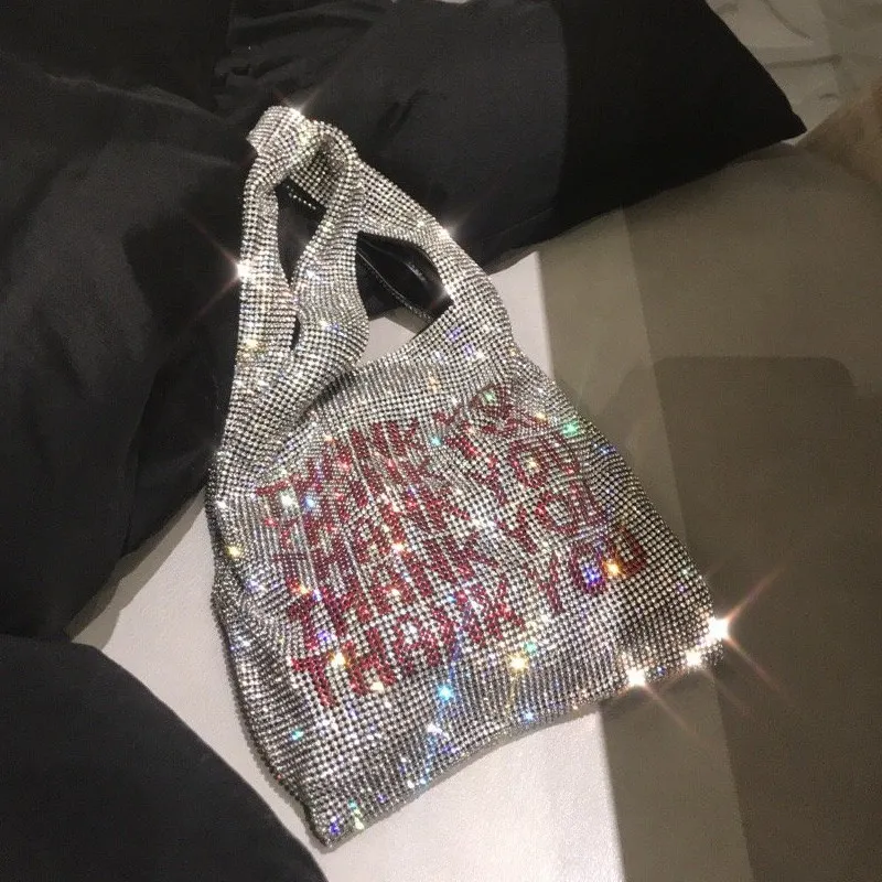 Bling Crystal женские модные сумки с надписью THANK YOU Mini Size Totes дамские стильные мешки