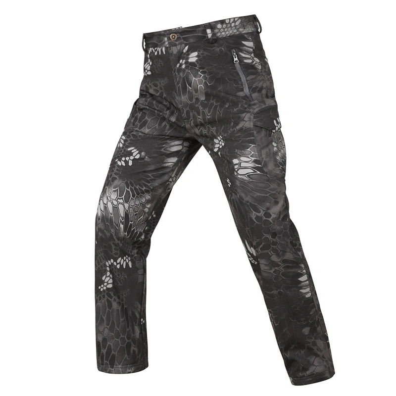 Black python pant Зимняя теплая водонепроницаемая куртка для мужчин, непромокаемый флисовый комплект софтшелл, камуфляжная одежда для охоты, треккинговые штаны для походов, рыбалки, альпинизма для женщин - Цвет: Black python pant