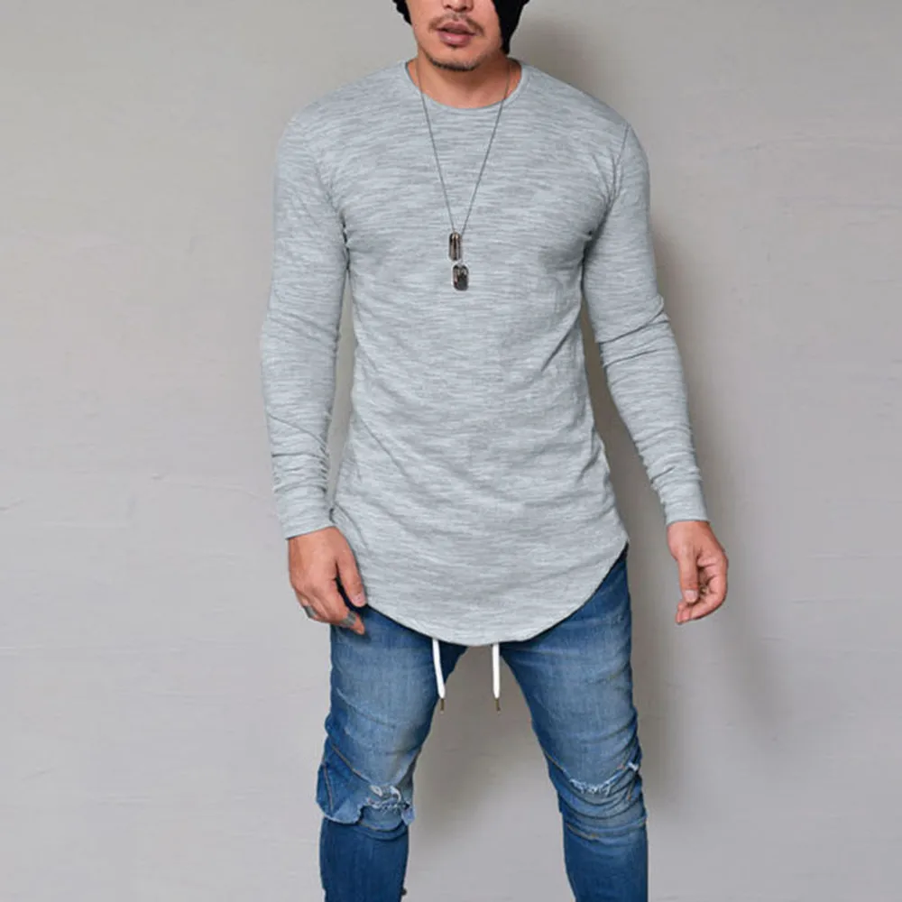 Feitong рубашка для мужчин Slim Fit О-образным вырезом с длинным рукавом мышцы рубашка повседневные блузки Social Masculina