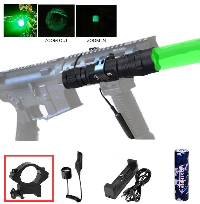 Package 4 (Green) 6000LM УФ фиолетовый/зеленый/красный Q5 светодиодный масштабируемый светодиодный тактический вспышки светильник охотничий фонарь пистолет оружие, винтовка светильник фонарь Крепление страйкбол - Цвет: Package 4 (Green)