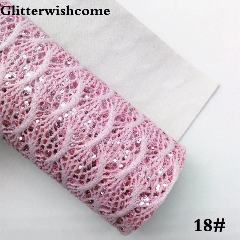 18 Glitterwishcome 30X134 см мини кружево в рулоне блестящая кожа, рыбка чешуя Русалки Fabirc кожа ткань винил для луков, GM020 - Цвет: 18