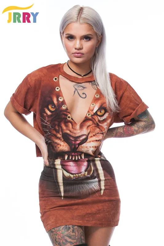 JRRY/Новинка женские платья из двух частей с коротким рукавом и животным принтом