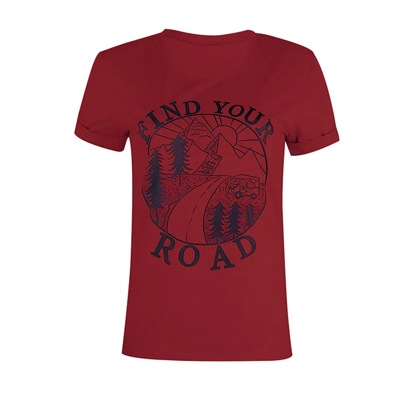 Женская футболка с коротким рукавом Find Your Road Повседневная круглым вырезом светло