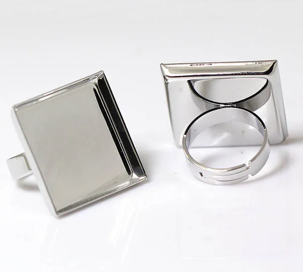 Пустые основания для колец с квадратным глубоким подносом Стеклянные Кабошоны