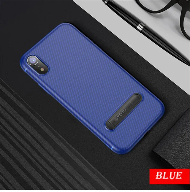Blue Чехол s с подставкой для iPhone X Xs чехол для MAX XR из углеродного волокна Coque Ультратонкий чехол из мягкого ТПУ чехол для задней панели Роскошный чехол для мужчин и женщин Fundas - Цвет: Blue