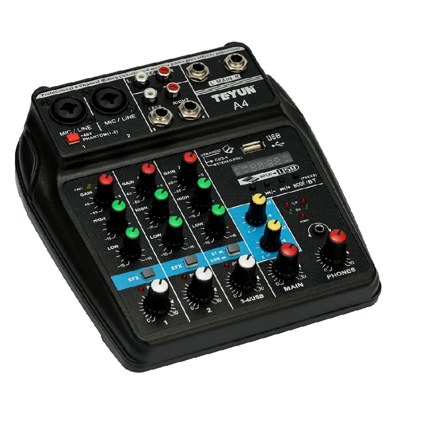 MIXER TU04 BT микшерный пульт записи 48 В Phantom power Monitor AUX Paths Plus Effects 4 канала аудио микшер с USB - Цвет: MIXER