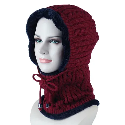 wine red OZyc зимняя вязаная шапка бини мужской шарф Skullies Beanies Зимние шапки для мужчин и женщин шапки Gorras Bonnet маска брендовые шапки - Цвет: wine red
