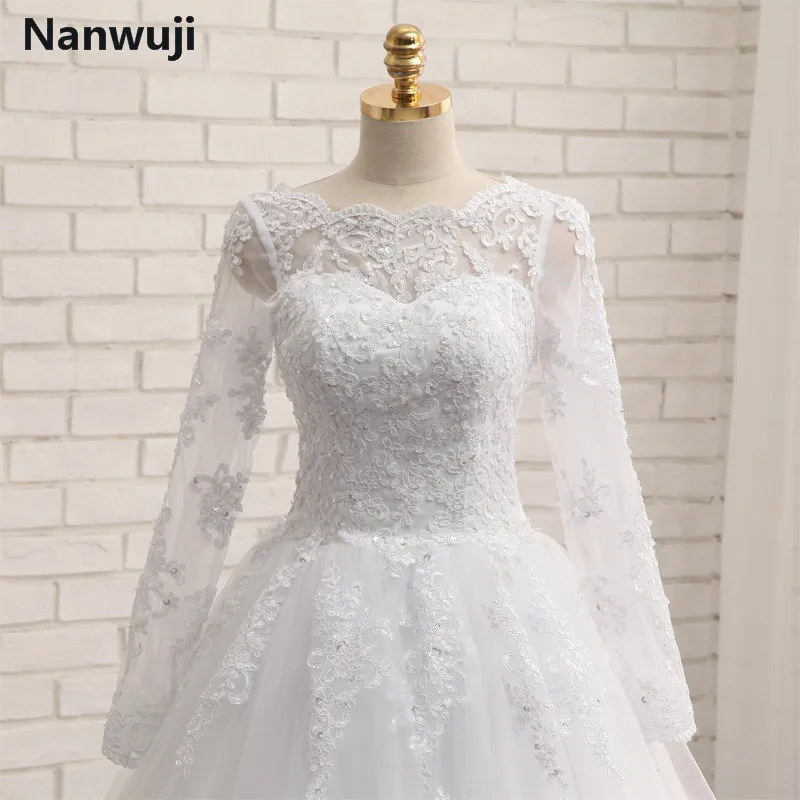 Женское свадебное платье с длинным рукавом белое цвета слоновой кости Модель 2016