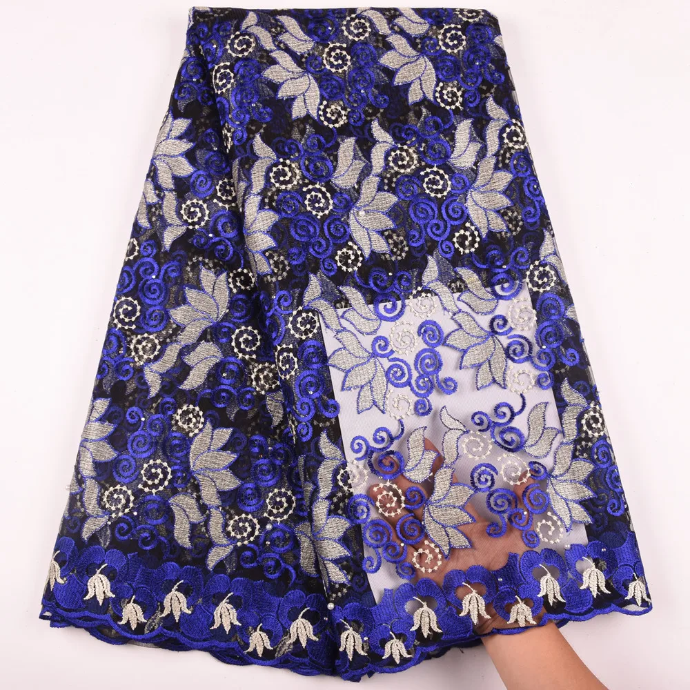 

African Lace Fabric 2019 French Lace Fabric High Quality Nigerian Embroidery Tulle Lace Fabrics With Stones For Party DressF1179