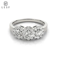 lesf 925 sterlign silver three stone jewelry silver ring finger sona simulated diamond for women wedding engagement jewelry