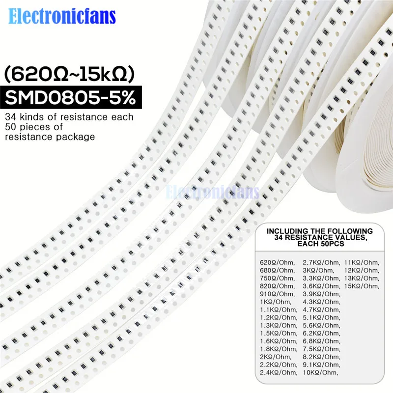 1700 шт./лот 0805 SMD резистор 0R 10 м Ом 5% 1/8 Вт 0 25 чип сопротивление фиксированный набор 34