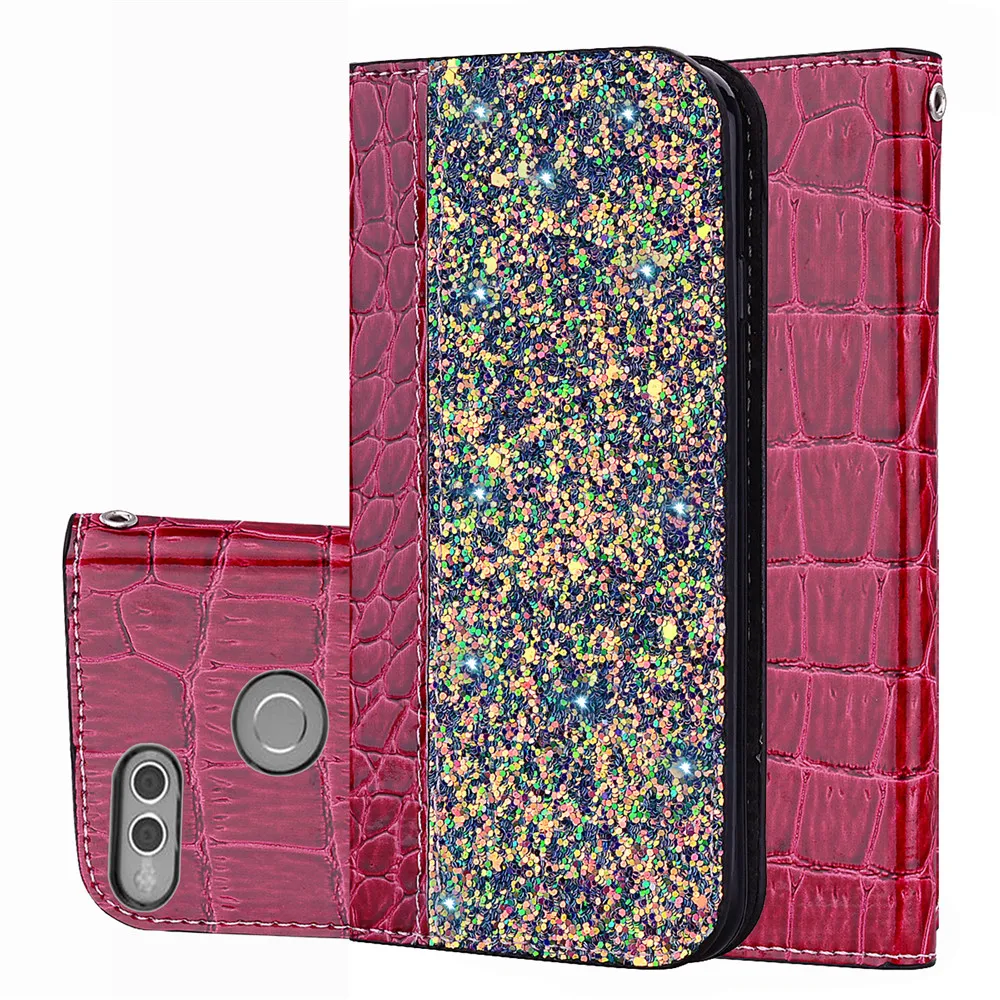 

Glitter Bling Phone Cases For Huawei Honor 7X Leather Holder Magnetic Flip Skin Case For Huawei Honor7X 10 9Lite Cover