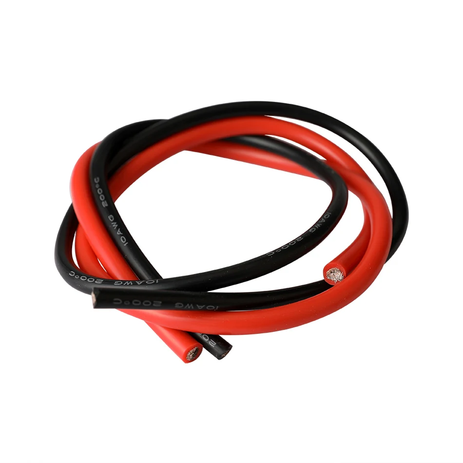 Многожильный провод 10 AWG, гибкий электрический провод с силиконовой оплеткой с резиновой изоляцией, луженая медь, 600 В, 0,5 м, черный + 0,5 м, крас...