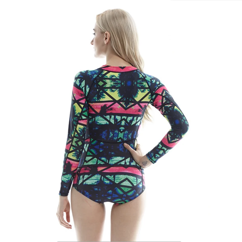 

Womens One Piece Swimsuit Trikini Set Retro Floral Print Sports Swimwear Long Sleeves Bathing Suit Rash Guard Beachwear S~XXL