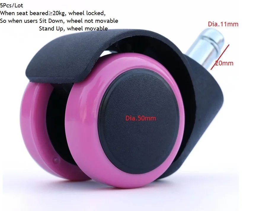 Pink Caster 5Pcs 4-го поколения стул газовый Лифт Замена цилиндра пневматические подъемные дети ход части гравитационный замок колеса не Rotalable - Цвет: Pink Caster 5Pcs
