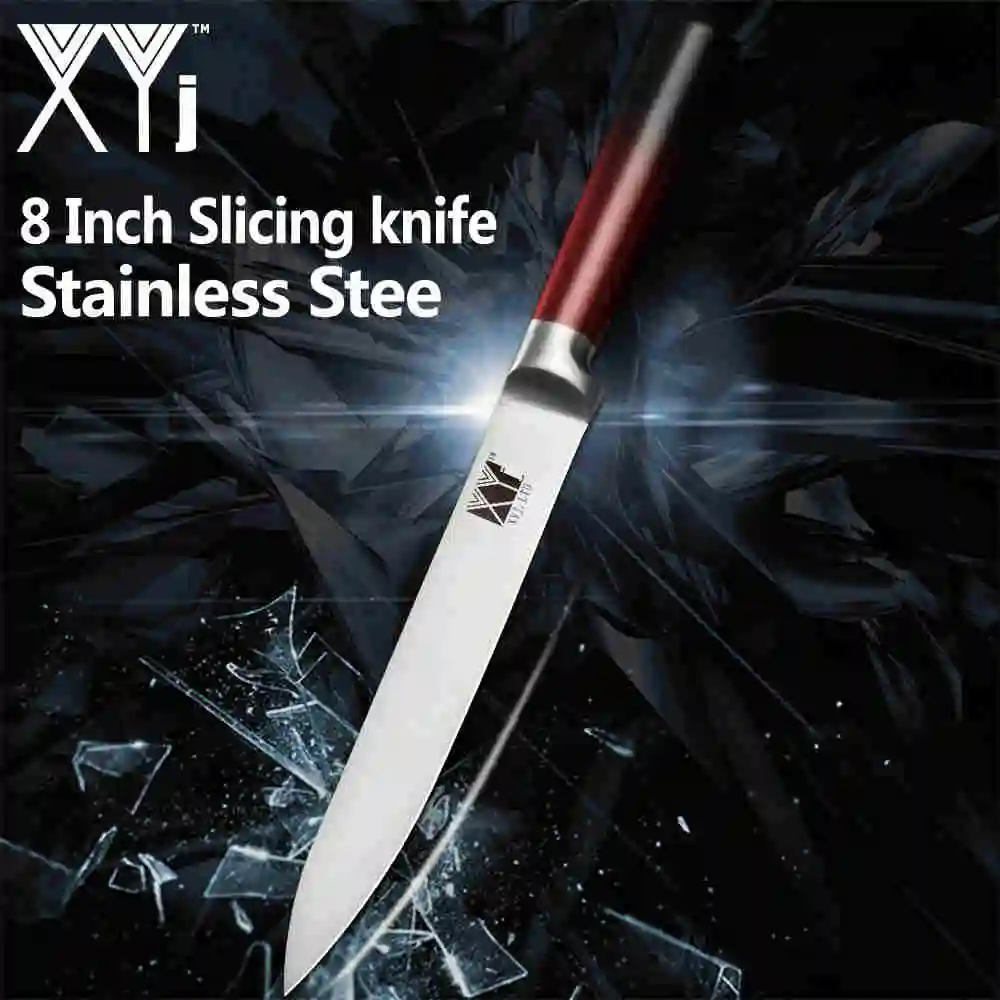 8 slicing knife XYj набор кухонных ножей шеф-повара градиентная красная черная ручка интегрированный дизайн ножей 8 ''подставка для ножей Кухонные гаджеты - Цвет: 8 slicing knife