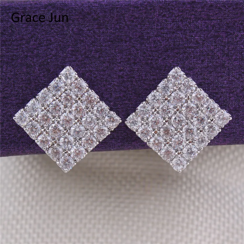 

Grace Jun(TM) High Quality Copper Material Clip on Earring No Pierced AAA CZ Square Shape No Ear Hole Earrings Bijoux Hot Sale