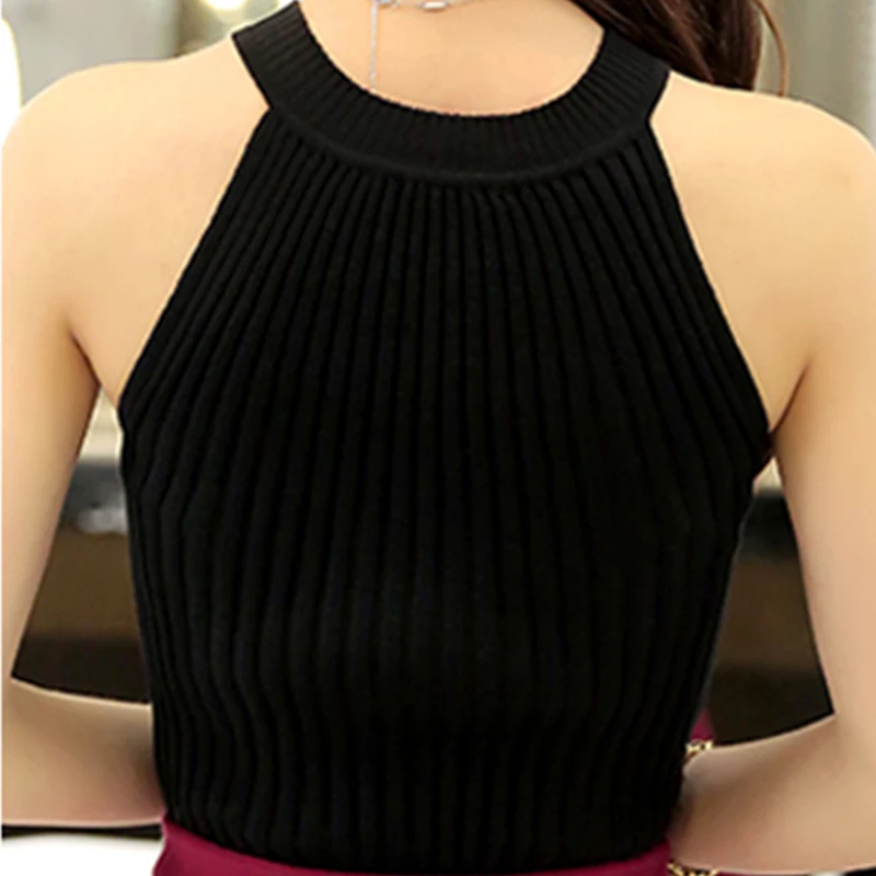 Sexy black Women Sweaters Pullover o neck Sleeveless Jumpers Crewneck Ribbed summer 2019 Knitted tunic shirt | Женская одежда