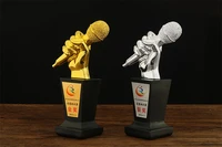 world cup resin trophy custom note music trophy host gold microphone trophy singing contest good sound trophy