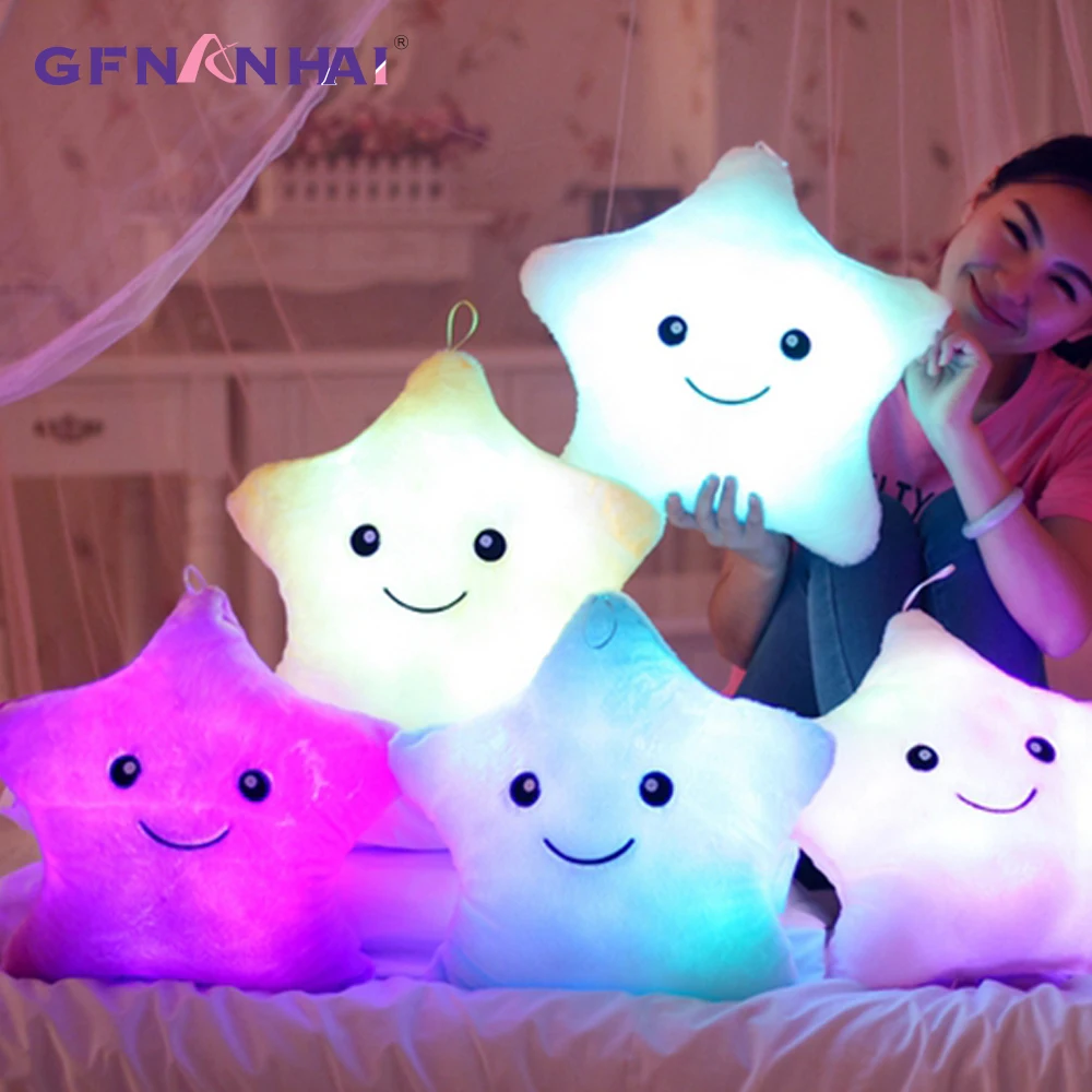 Kawaii Звезда Подушка Плюшевые игрушки Симпатичные светлые мягкие светодиодный