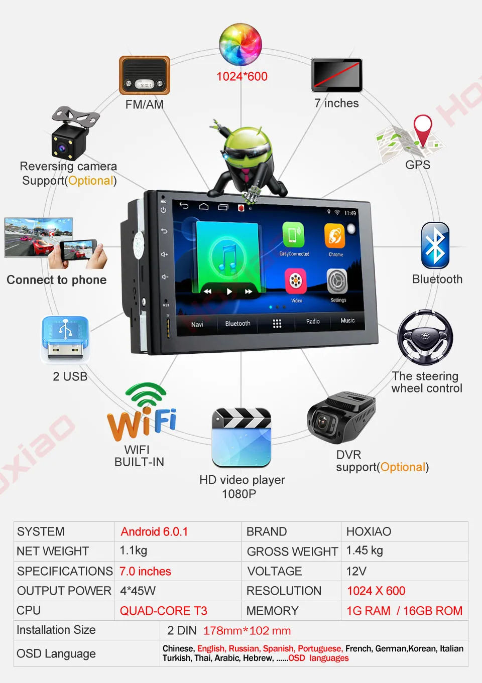 Автомобильный DVD GPS android 6,0 плеер 2 din радио универсальный GPS навигация Мультимедиа для Nissan Toyota Volkswagen Mazda BYD Kia VW