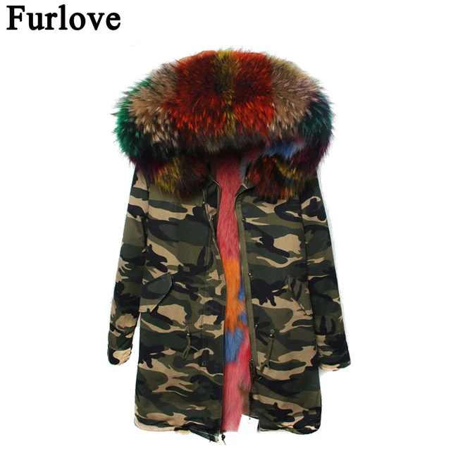 Furlove 2016 роскошное Женское пальто меховой съемный воротник из натурального меха