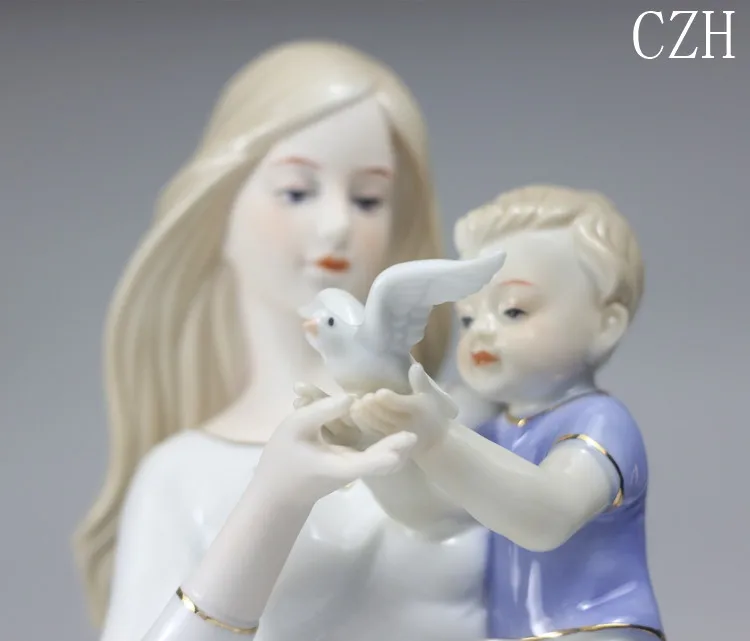 Фарфоровая статуя мамы и сына, декоративная керамика, статуэтка голубя, художественная работа, подарок и ремесло, украшения, аксессуары, мебель