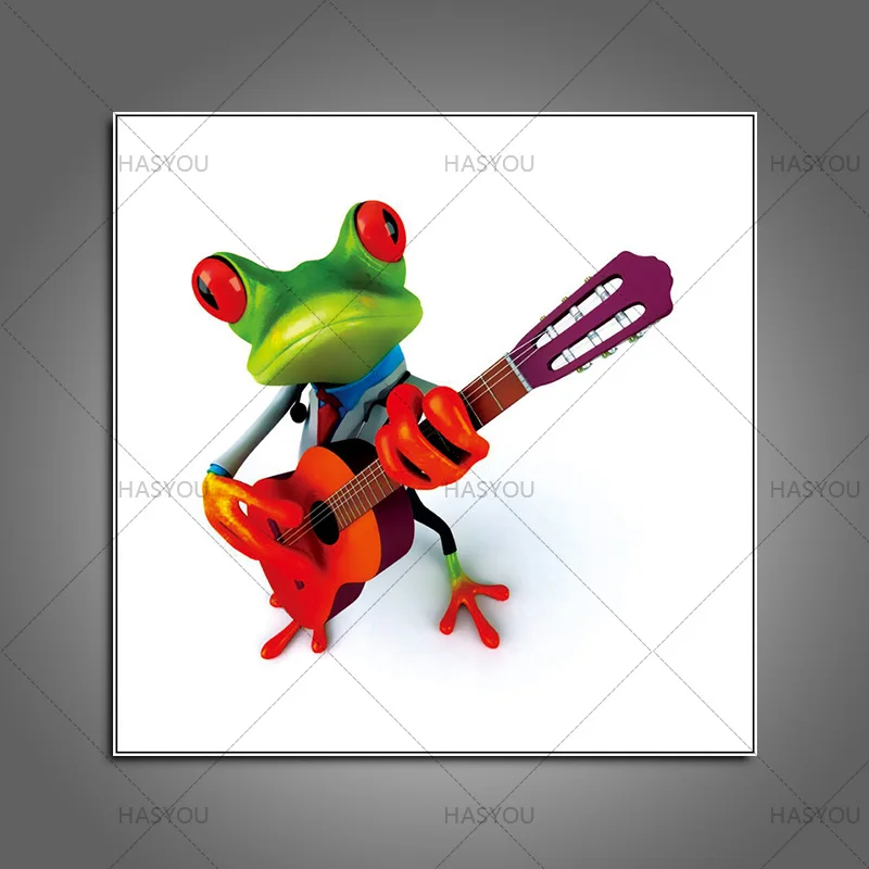 Картина маслом HASYOU ручной работы Очаровательная лягушка играющая на гитаре