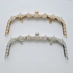 Металлическая женская сумка для самостоятельного изготовления, 22 см, золотого, серебряного цвета, с металлической застежкой, с рамкой для кошелька, с украшением в виде цветов и бриллиантов, с бесплатными винтами, 2 шт.лот