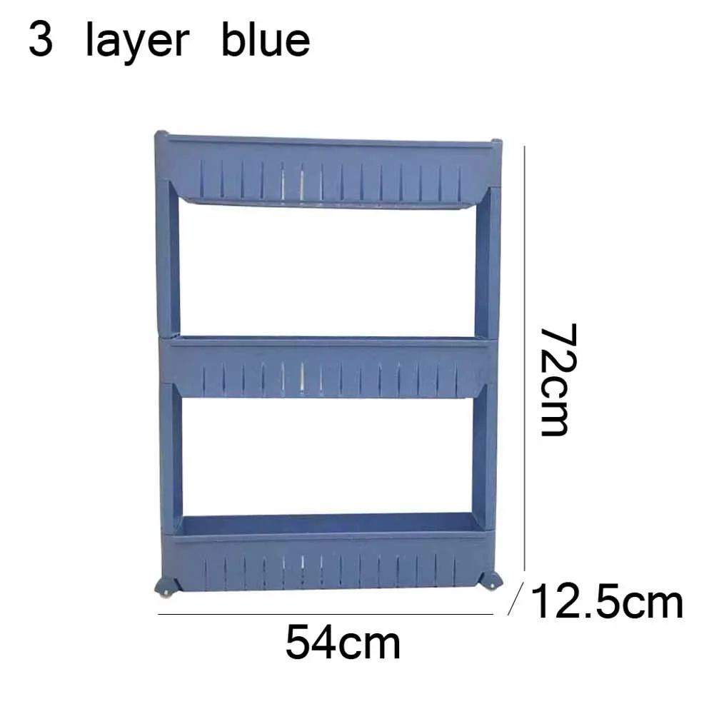 3-layer-blue 1/шт зазор кухонный стеллаж для хранения полка тонкая горка башня подвижная сборка Пластиковая Полка для ванной комнаты колеса пространство 3 слоя высокое качество - Цвет: 3-layer-blue